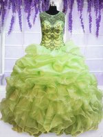 Scoop Yellow Green Sleeveless Floor Length Beading and Pick Ups Lace Up Quince Ball Gowns(SKU PSSW027-6BIZ)