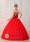 Methuen Massachusetts/MA A-line Quinceaners Dress With Beaded Decorate Bust Red and black Strapless