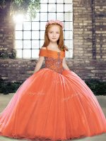 Orange Red Sleeveless Tulle Lace Up Little Girls Pageant Dress for Party and Sweet 16 and Wedding Party