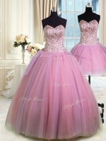 Wonderful Three Piece Sweetheart Sleeveless Lace Up Quince Ball Gowns Lavender Tulle