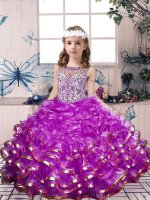 Latest Lilac Winning Pageant Gowns Party and Wedding Party with Beading and Ruffles Scoop Sleeveless Lace Up