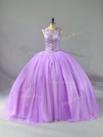 Lavender Sleeveless Tulle Lace Up Quince Ball Gowns for Sweet 16 and Quinceanera