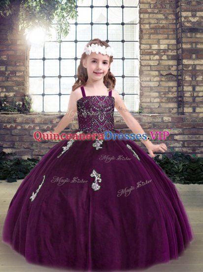 Adorable Eggplant Purple Sleeveless Appliques Floor Length Pageant Dress for Womens - Click Image to Close