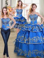 Three Piece Ruffled Floor Length Blue Sweet 16 Quinceanera Dress Sweetheart Sleeveless Lace Up(SKU PSSW0368MTDTA1BIZ)