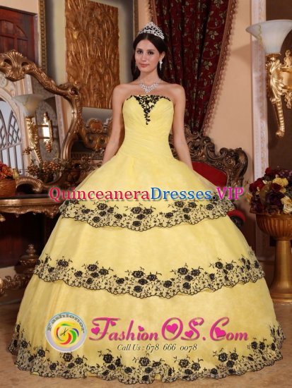 Classical Custom Made Light Yellow Ruffles Layered Quinceanera Dress With Appliques and Ruch In Spring InKakamas South Africa - Click Image to Close