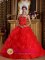 Aberdeen South Dakota/SD Red Pick-ups and Appliques Strapless Quinceanera Dress With Tulle Skirt For Sweet 16