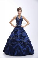 Flirting Embroidery and Pick Ups Ball Gown Prom Dress Royal Blue Lace Up Sleeveless Floor Length