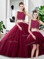 Luxurious Fuchsia Sleeveless Tulle Zipper Ball Gown Prom Dress for Military Ball and Sweet 16 and Quinceanera(SKU SXQD127DT002BIZ)