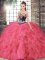 Adorable Hot Pink Ball Gowns Sweetheart Sleeveless Tulle Floor Length Lace Up Beading and Embroidery Quinceanera Gowns