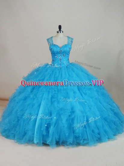 Extravagant Floor Length Zipper Sweet 16 Dress Baby Blue for Sweet 16 and Quinceanera with Beading and Ruffles - Click Image to Close