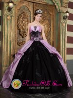 Appliques Lovely Lavender and Black Quinceanera Dress Strapless Taffeta Quinceanera Gowns INRoslyn Heights NY