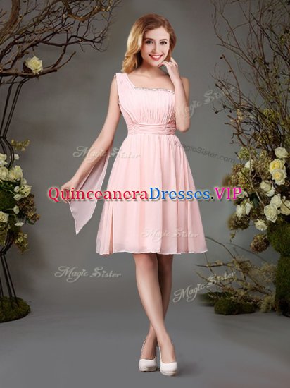 One Shoulder Sleeveless Zipper Dama Dress Pink Chiffon - Click Image to Close