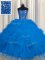 High End Visible Boning Blue Sweetheart Lace Up Beading and Ruffles and Sequins Quinceanera Gown Sleeveless