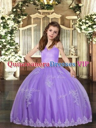 Gorgeous Lavender Sleeveless Tulle Lace Up Evening Gowns for Party and Wedding Party