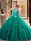 Sleeveless Floor Length Embroidery Lace Up Quinceanera Dresses with Dark Green