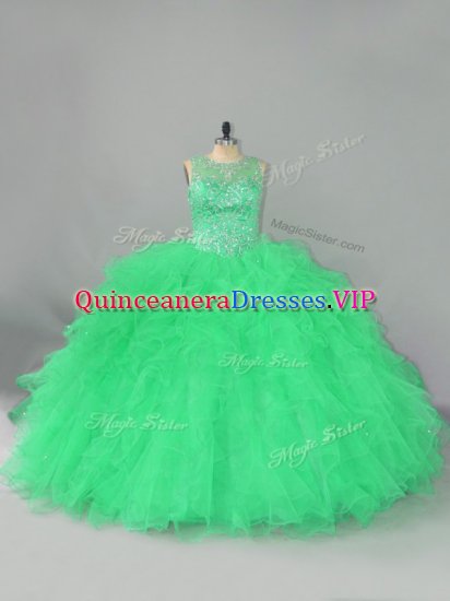 Sleeveless Lace Up Floor Length Beading and Ruffles Quince Ball Gowns - Click Image to Close