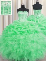 Affordable Visible Boning Sweetheart Neckline Beading and Ruffles and Pick Ups Sweet 16 Dress Sleeveless Lace Up