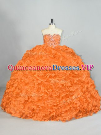 Discount Lace Up Quinceanera Gowns Orange for Sweet 16 and Quinceanera with Beading and Ruffles