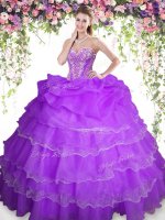 Colorful Pick Ups Ruffled Purple Sleeveless Organza Lace Up Quince Ball Gowns for Military Ball and Sweet 16 and Quinceanera(SKU SJQDDT837002-4BIZ)