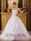 Silver City A-line White Appliques Sash Romantic Sweet 16 Dress With Strapless Tafftea and Tulle