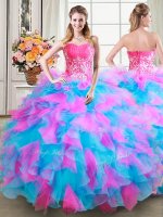 Glamorous Organza and Tulle Sleeveless Floor Length Sweet 16 Dresses and Beading and Ruffles