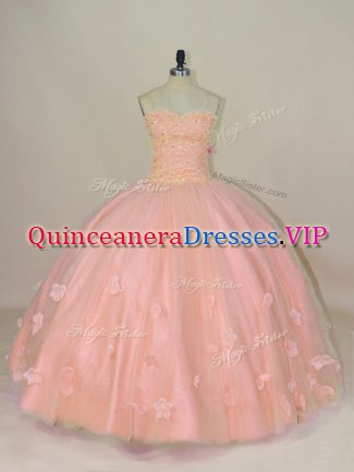 Luxury Pink Sweetheart Lace Up Hand Made Flower Quinceanera Dress Sleeveless