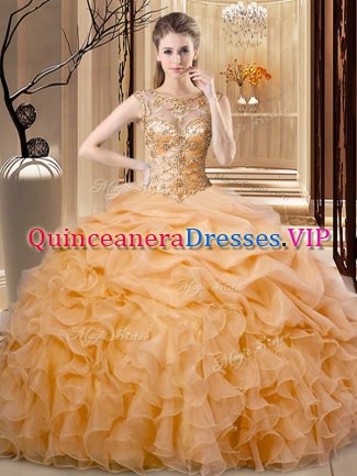 Superior Ball Gowns Quinceanera Gown Orange Scoop Organza Sleeveless Floor Length Lace Up