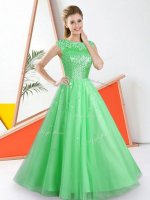 Colorful Green Bateau Backless Beading and Lace Dama Dress Sleeveless