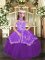 Dazzling Eggplant Purple Lace Up Halter Top Embroidery Girls Pageant Dresses Tulle Sleeveless