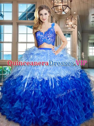 Deluxe Sleeveless Lace and Ruffles Zipper Vestidos de Quinceanera