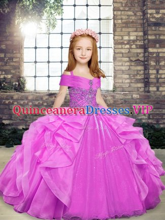 Fashion Straps Sleeveless Lace Up Pageant Dress Toddler Lilac Organza