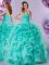 Latest Floor Length Aqua Blue Quinceanera Dresses Organza Sleeveless Beading and Ruffles