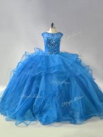 Fitting Brush Train Ball Gowns Quinceanera Gowns Blue Scoop Organza Sleeveless Lace Up(SKU PSSW0890-5BIZ)