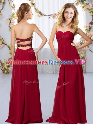 Edgy Beading Court Dresses for Sweet 16 Wine Red Criss Cross Sleeveless Floor Length