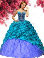 Fashion Pick Ups Ball Gowns Sleeveless Teal Vestidos de Quinceanera Brush Train Lace Up(SKU YYPJ076-3BIZ)