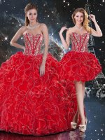 New Style Wine Red Sleeveless Organza Lace Up Quinceanera Gowns for Military Ball and Sweet 16 and Quinceanera(SKU QDDTA109001-8BIZ)