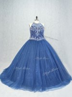 Best Lace Up Quinceanera Dresses Navy Blue for Sweet 16 and Quinceanera with Beading Brush Train