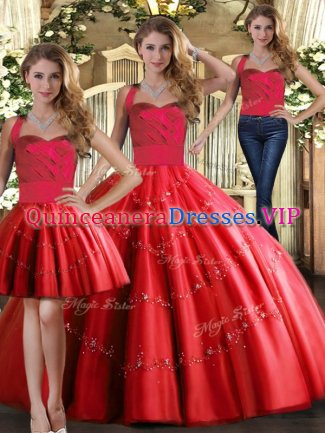 Gorgeous Tulle Sleeveless Floor Length Quince Ball Gowns and Appliques