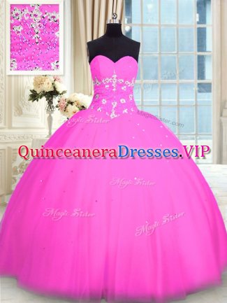 Beauteous Sweetheart Sleeveless Lace Up Quince Ball Gowns Pink Tulle