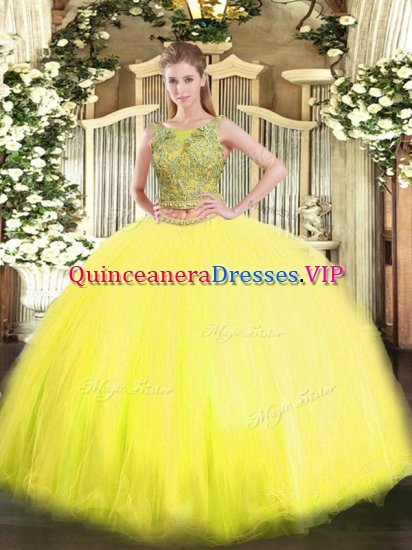 Luxury Beading Sweet 16 Quinceanera Dress Yellow Lace Up Sleeveless Floor Length - Click Image to Close