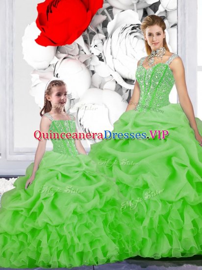 Dazzling Straps Sleeveless Sweet 16 Quinceanera Dress Floor Length Beading and Ruffles and Pick Ups Organza - Click Image to Close