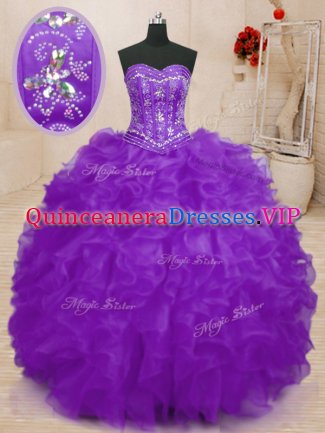 Ball Gowns Quinceanera Dress Purple Sweetheart Organza Sleeveless Floor Length Lace Up