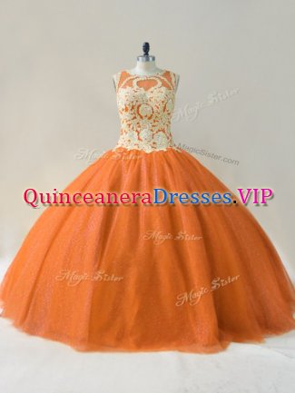 Stylish Orange Sleeveless Beading and Appliques Floor Length Sweet 16 Dress