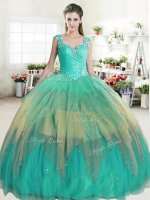 New Arrival Straps Sleeveless Tulle Floor Length Zipper Sweet 16 Dress in Multi-color with Ruffled Layers