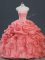 Watermelon Red Organza Lace Up 15 Quinceanera Dress Sleeveless Floor Length Beading and Ruffles and Pick Ups