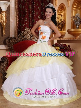 Romantic White and Light Yellow Quinceanera Dress With Embroidery Decorate In Belleville Michigan/MI