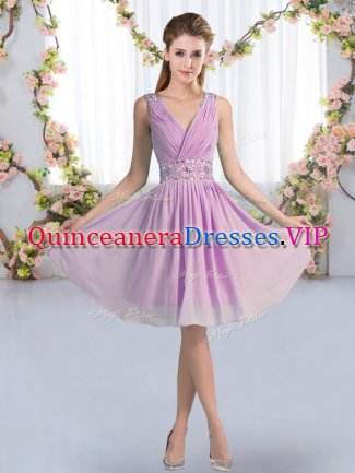 Super Chiffon Sleeveless Knee Length Dama Dress and Beading