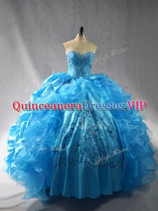 Floor Length Ball Gowns Sleeveless Baby Blue 15th Birthday Dress Lace Up