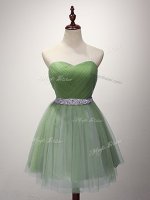 Mini Length Green Dama Dress Tulle Sleeveless Beading and Ruching