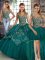 Popular Three Pieces 15 Quinceanera Dress Teal Straps Tulle Sleeveless Floor Length Lace Up